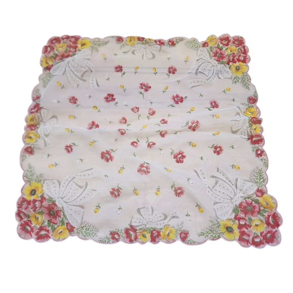 Vintage silk scarf dainty Coquette sheer floral Cottagecore 13"X13"